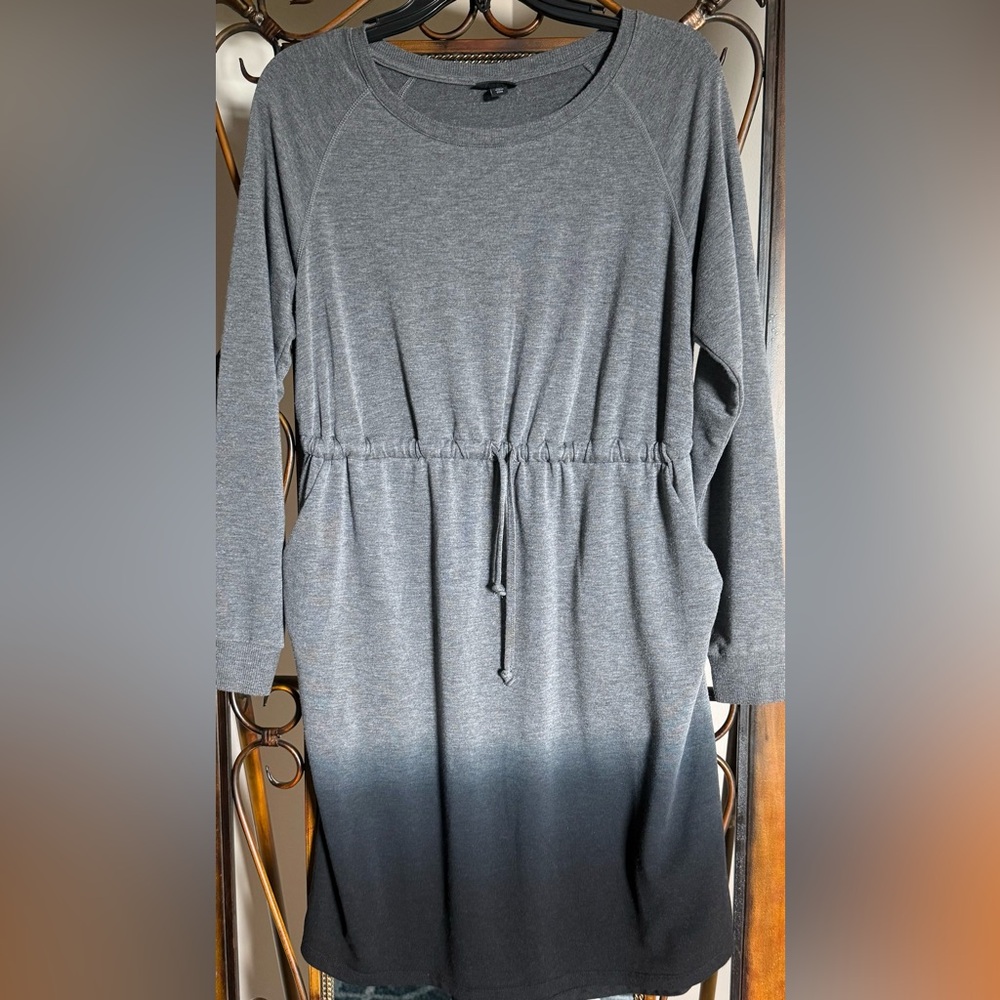Casual Drawstring Waist Mini Dress in Heather Gray